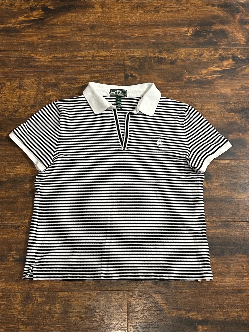 L-RL Lauren Active Ralph Lauren Striped Polo XL 🖤🤍 Preppy Classic
